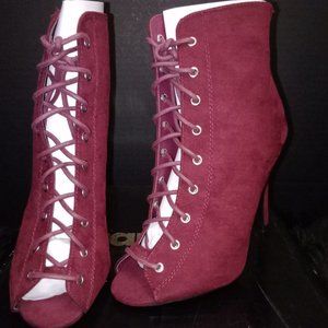 Burgundy Lace Up Booties